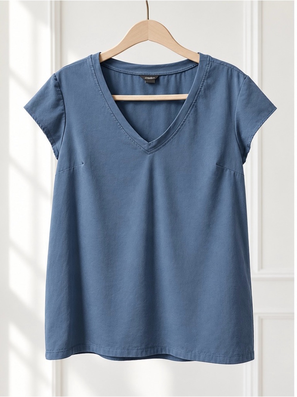Eddie Bauer Blue V-Neck Cap Sleeve Tee